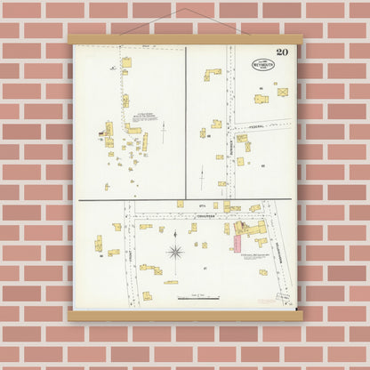 Old map wall art mockup — magnetic wood frame on brick wall — Sanborn Fire Insurance Map from Weymouth, Norfolk County, Massachusetts (1904), Sheet #0020