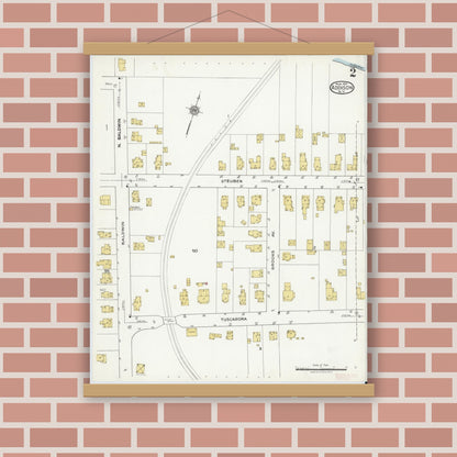 Old map wall art mockup — magnetic wood frame on brick wall — Sanborn Fire Insurance Map from Addison, Steuben County, New York (1921), Sheet #0002