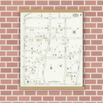 Old map wall art mockup — magnetic wood frame on brick wall — Sanborn Fire Insurance Map from Glenside, Montgomery County, Pennsylvania (1909), Sheet #0004