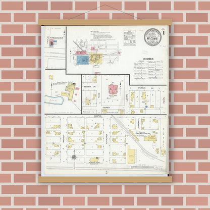 Old map wall art mockup — magnetic wood frame on brick wall — Sanborn Fire Insurance Map from McComb, Hancock County, Ohio (1910) - Complete Map Set