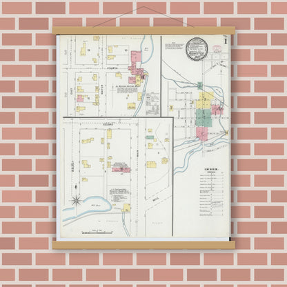 Old map wall art mockup — magnetic wood frame on brick wall — Sanborn Fire Insurance Map from Rochester, Oakland County, Michigan (1895) - Complete Map Set