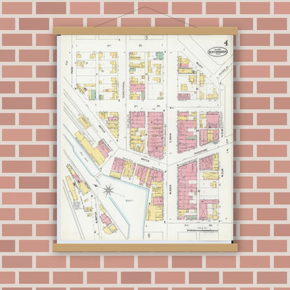 Old map wall art mockup — magnetic wood frame on brick wall — Sanborn Fire Insurance Map from Benton Harbor, Berrien County, Michigan (1900), Sheet #0004