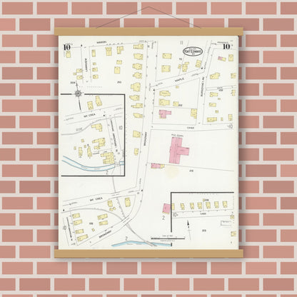 Old map wall art mockup — magnetic wood frame on brick wall — Sanborn Fire Insurance Map from Fort Edward, Washington County, New York (1924), Sheet #0010