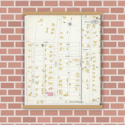 Old map wall art mockup — magnetic wood frame on brick wall — Sanborn Fire Insurance Map from Leetonia, Columbiana County, Ohio (1903), Sheet #0006
