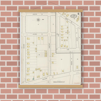 Old map wall art mockup — magnetic wood frame on brick wall — Sanborn Fire Insurance Map from Peekskill, Westchester County, New York (1895), Sheet #0002