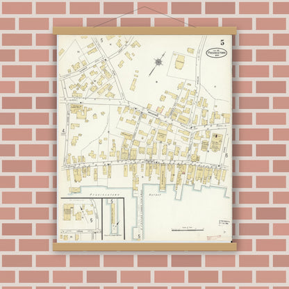 Old map wall art mockup — magnetic wood frame on brick wall — Sanborn Fire Insurance Map from Provincetown, Barnstable County, Massachusetts (1912), Sheet #0005