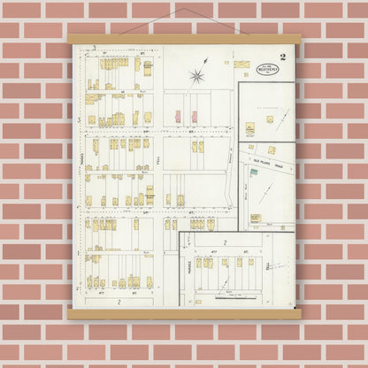 Old map wall art mockup — magnetic wood frame on brick wall — Sanborn Fire Insurance Map from Weatherly, Carbon County, Pennsylvania (1905), Sheet #0002