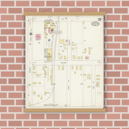 Old map wall art mockup — magnetic wood frame on brick wall — Sanborn Fire Insurance Map from Cortland, Cortland County, New York (1915), Sheet #0021
