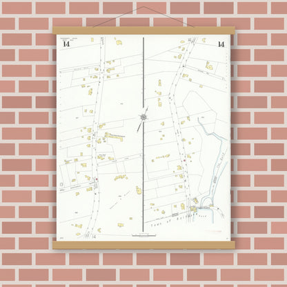 Old map wall art mockup — magnetic wood frame on brick wall — Sanborn Fire Insurance Map from Cohasset, Norfolk County, Massachusetts (1935), Sheet #0014