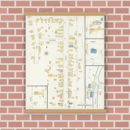Old map wall art mockup — magnetic wood frame on brick wall — Sanborn Fire Insurance Map from Chittenango, Madison County, New York (1906), Sheet #0003