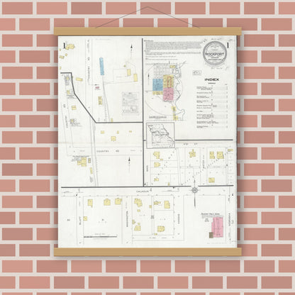 Old map wall art mockup — magnetic wood frame on brick wall — Sanborn Fire Insurance Map from Rockport, Atchison County, Missouri (1928) - Complete Map Set
