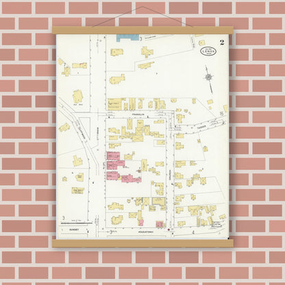Old map wall art mockup — magnetic wood frame on brick wall — Sanborn Fire Insurance Map from Lenox, Berkshire County, Massachusetts (1911), Sheet #0002