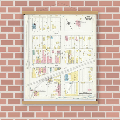 Old map wall art mockup — magnetic wood frame on brick wall — Sanborn Fire Insurance Map from Deshler, Henry County, Ohio (1909), Sheet #0003