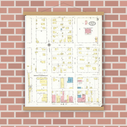 Old map wall art mockup — magnetic wood frame on brick wall — Sanborn Fire Insurance Map from Sibley, Osceola County, Iowa (1913), Sheet #0003