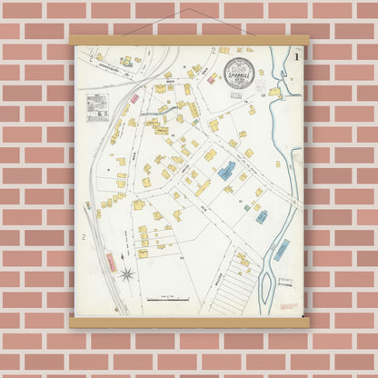 Old map wall art mockup — magnetic wood frame on brick wall — Sanborn Fire Insurance Map from Sparkill, Rockland County, New York (1903) - Complete Map Set