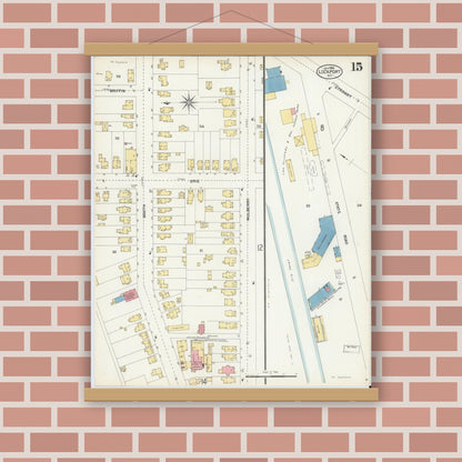 Old map wall art mockup — magnetic wood frame on brick wall — Sanborn Fire Insurance Map from Lockport, Niagara County, New York (1903), Sheet #0015