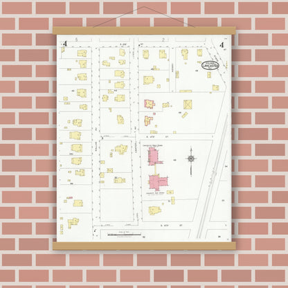 Old map wall art mockup — magnetic wood frame on brick wall — Sanborn Fire Insurance Map from Lancaster, Dallas County, Texas (1928), Sheet #0004