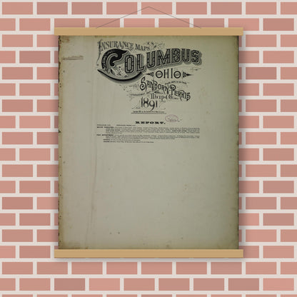 Old map wall art mockup — magnetic wood frame on brick wall — Sanborn Fire Insurance Map from Columbus, Franklin County, Ohio (1891), Sheet #0001