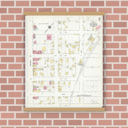 Old map wall art mockup — magnetic wood frame on brick wall — Sanborn Fire Insurance Map from Carver, Carver County, Minnesota (1910), Sheet #0002