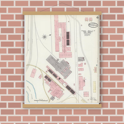 Old map wall art mockup — magnetic wood frame on brick wall — Sanborn Fire Insurance Map from Braddock, Allegheny County, Pennsylvania (1891), Sheet #0006