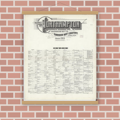 Old map wall art mockup — magnetic wood frame on brick wall — Sanborn Fire Insurance Map from Northampton, Hampshire County, Massachusetts (1915), Sheet #0001