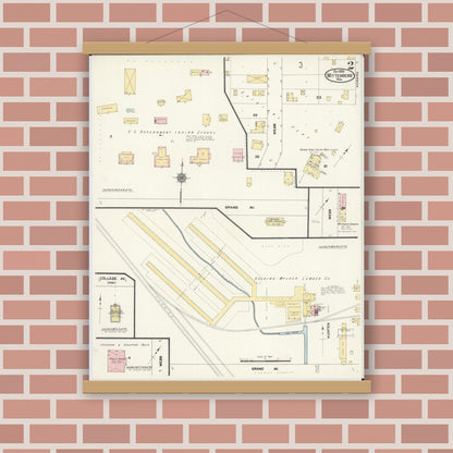 Old map wall art mockup — magnetic wood frame on brick wall — Sanborn Fire Insurance Map from Wittenberg, Shawano County, Wisconsin (1909), Sheet #0002