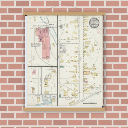 Old map wall art mockup — magnetic wood frame on brick wall — Sanborn Fire Insurance Map from Watervliet, Berrien County, Michigan (1895), Sheet #0001