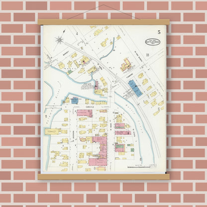 Old map wall art mockup — magnetic wood frame on brick wall — Sanborn Fire Insurance Map from Battle Creek, Calhoun County, Michigan (1907), Sheet #0005