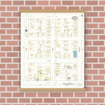 Old map wall art mockup — magnetic wood frame on brick wall — Sanborn Fire Insurance Map from Boone, Boone County, Iowa (1909), Sheet #0004