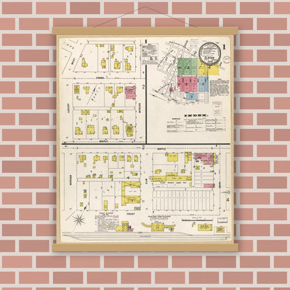 Old map wall art mockup — magnetic wood frame on brick wall — Sanborn Fire Insurance Map from Slater, Saline County, Missouri (1900), Sheet #0001