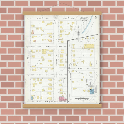 Old map wall art mockup — magnetic wood frame on brick wall — Sanborn Fire Insurance Map from Faribault, Rice County, Minnesota (1909), Sheet #0005