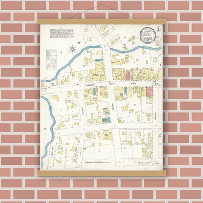 Old map wall art mockup — magnetic wood frame on brick wall — Sanborn Fire Insurance Map from Ferndale, Humboldt County, California (1900) - Complete Map Set