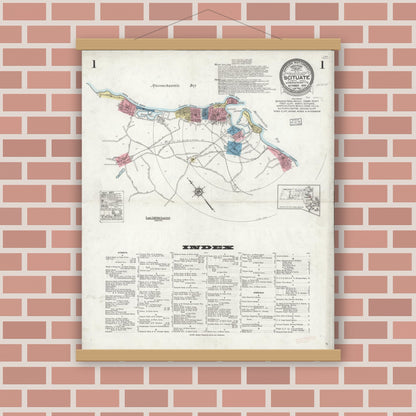 Old map wall art mockup — magnetic wood frame on brick wall — Sanborn Fire Insurance Map from Scituate, Plymouth County, Massachusetts (1926), Sheet #0001
