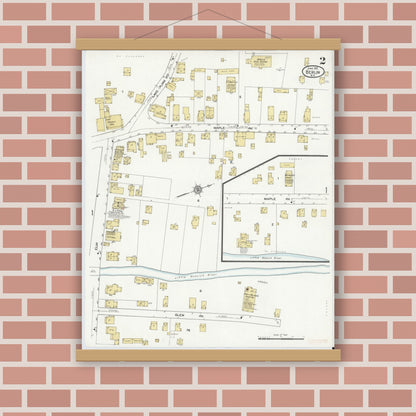 Old map wall art mockup — magnetic wood frame on brick wall — Sanborn Fire Insurance Map from Berlin, Rensselaer County, New York (1912), Sheet #0002