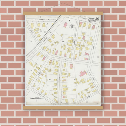 Old map wall art mockup — magnetic wood frame on brick wall — Sanborn Fire Insurance Map from Glens Falls, Warren County, New York (1895), Sheet #0010