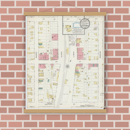 Old map wall art mockup — magnetic wood frame on brick wall — Sanborn Fire Insurance Map from Lee's Summit, Jackson County, Missouri (1893), Sheet #0001