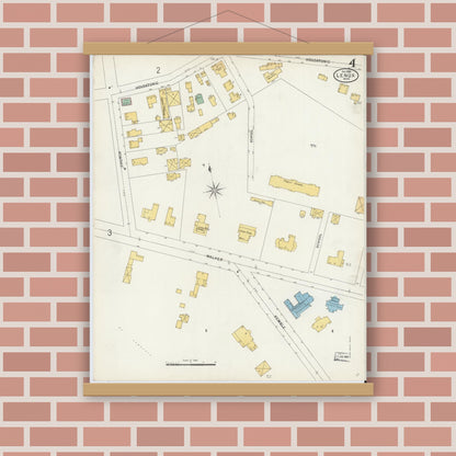 Old map wall art mockup — magnetic wood frame on brick wall — Sanborn Fire Insurance Map from Lenox, Berkshire County, Massachusetts (1898), Sheet #0004