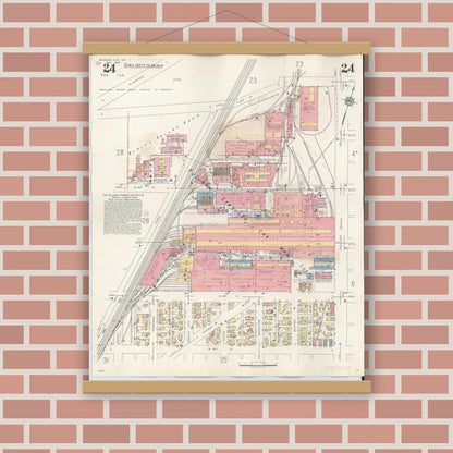 Old map wall art mockup — magnetic wood frame on brick wall — Sanborn Fire Insurance Map from Michigan City, La Porte County, Indiana (1948), Sheet #0024