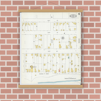 Old map wall art mockup — magnetic wood frame on brick wall — Sanborn Fire Insurance Map from Manchester, Adams County, Ohio (1904), Sheet #0004