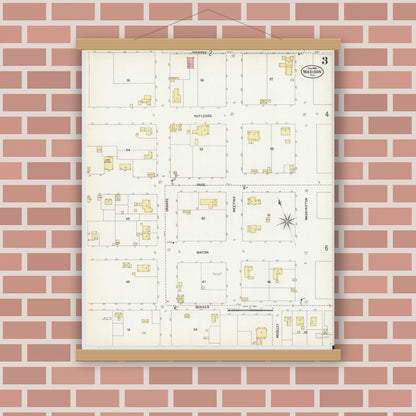 Old map wall art mockup — magnetic wood frame on brick wall — Sanborn Fire Insurance Map from Madison, Madison County, Florida (1903), Sheet #0003
