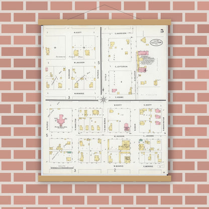 Old map wall art mockup — magnetic wood frame on brick wall — Sanborn Fire Insurance Map from Sullivan, Moultrie County, Illinois (1898), Sheet #0005