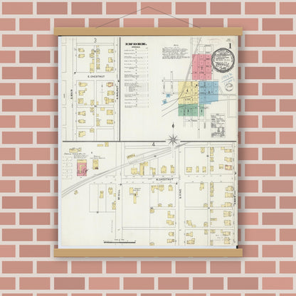Old map wall art mockup — magnetic wood frame on brick wall — Sanborn Fire Insurance Map from Orrville, Wayne County, Ohio (1899) - Complete Map Set