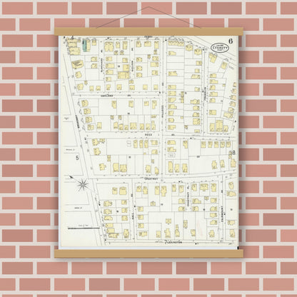 Old map wall art mockup — magnetic wood frame on brick wall — Sanborn Fire Insurance Map from Everett, Middlesex County, Massachusetts (1897), Sheet #0006