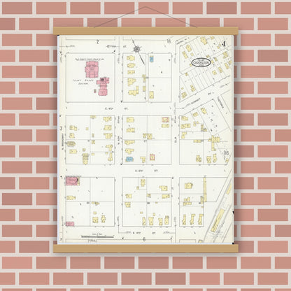 Old map wall art mockup — magnetic wood frame on brick wall — Sanborn Fire Insurance Map from Crookston, Polk County, Minnesota (1913), Sheet #0004