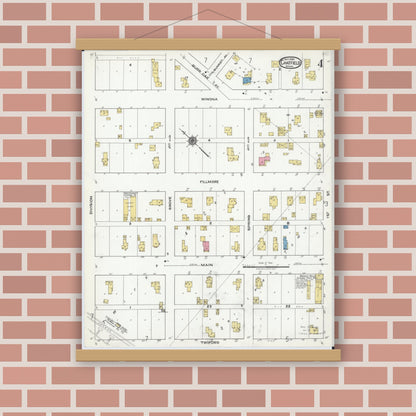 Old map wall art mockup — magnetic wood frame on brick wall — Sanborn Fire Insurance Map from Chatfield, Fillmore And Olmsted Counties, Minnesota (1920), Sheet #0004
