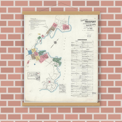 Old map wall art mockup — magnetic wood frame on brick wall — Sanborn Fire Insurance Map from Rockport, Essex County, Massachusetts (1917) - Complete Map Set
