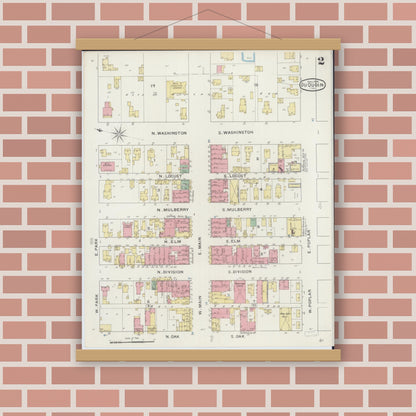 Old map wall art mockup — magnetic wood frame on brick wall — Sanborn Fire Insurance Map from Du Quoin, Perry County, Illinois (1894), Sheet #0002