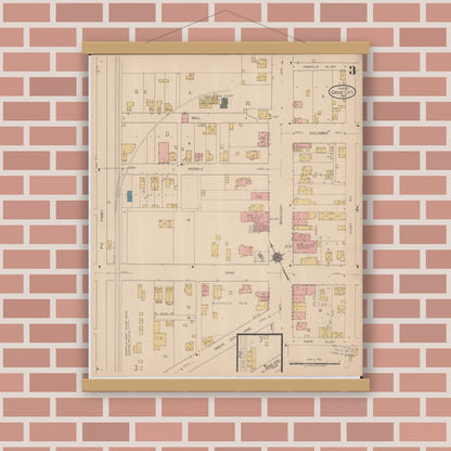 Old map wall art mockup — magnetic wood frame on brick wall — Sanborn Fire Insurance Map from Grove City, Franklin County, Ohio (1922), Sheet #0003