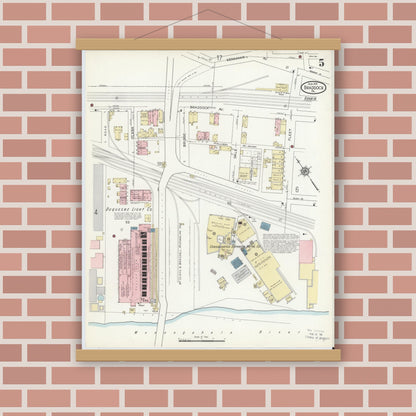 Old map wall art mockup — magnetic wood frame on brick wall — Sanborn Fire Insurance Map from Braddock, Allegheny County, Pennsylvania (1914), Sheet #0005