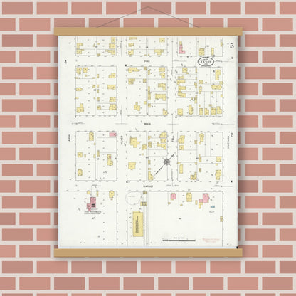 Old map wall art mockup — magnetic wood frame on brick wall — Sanborn Fire Insurance Map from Vevay, Switzerland County, Indiana (1911), Sheet #0005